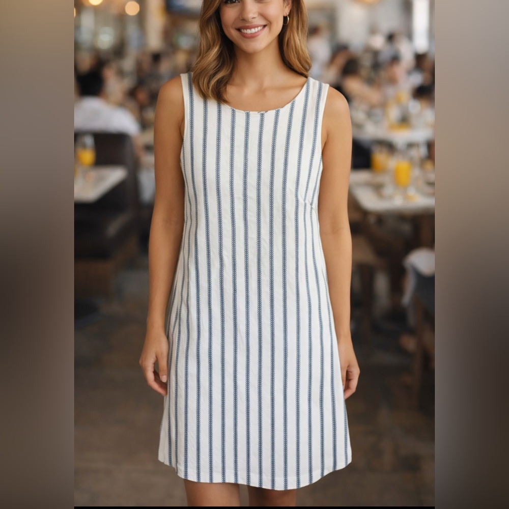 NWT Monteau Los Angeles (Anthropology) Blue and White Striped Linen-Blend Dress